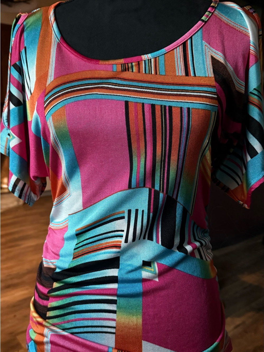 Vintage LIPSTICK Brand Y2K Multicolor Patterned Short Sleeve Top Fits Small